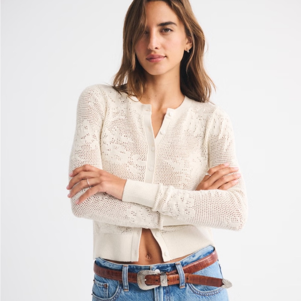 Abercrombie & Fitch Floral Open Knit Cardigan